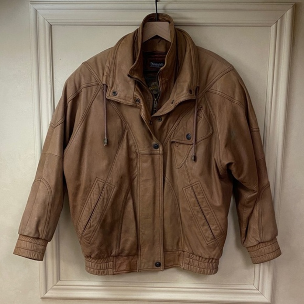 VTG Leather Coat Jacket Thinsulate Adventure Bound Lined High Collar